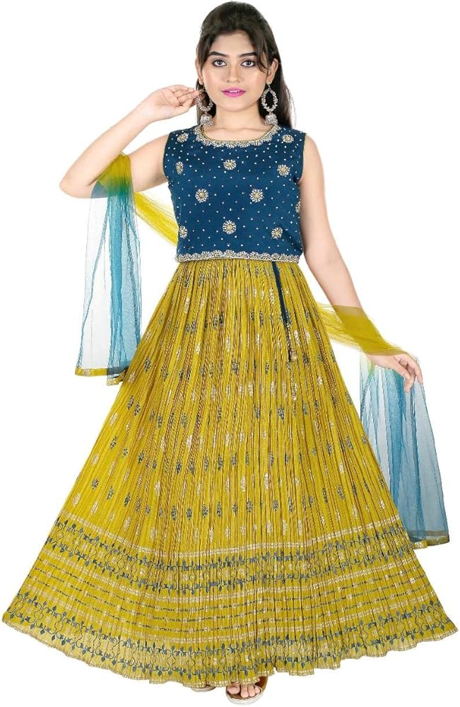 Indian Yellow Georgette flared Sequined Indian kids Lehenga Choli Girls Festive Kids Chaniya Dress K22