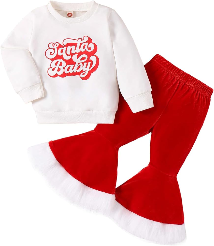 Outfits for Young Girls Toddler Girls Long Sleeve Christmas Letter Prints Tops Bell Bottoms Pants Two Piece Casual