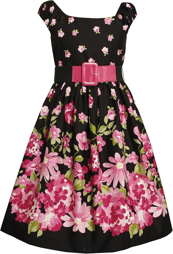 Bonnie Jean Big Girls' Border Print Dress with Detachable Belt