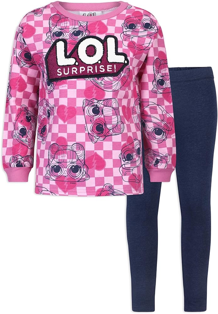 L.O.L. Surprise! Girls 2 Piece Long Sleeve Sweatshirt and Legging Set for Big Kids – Pink/Navy