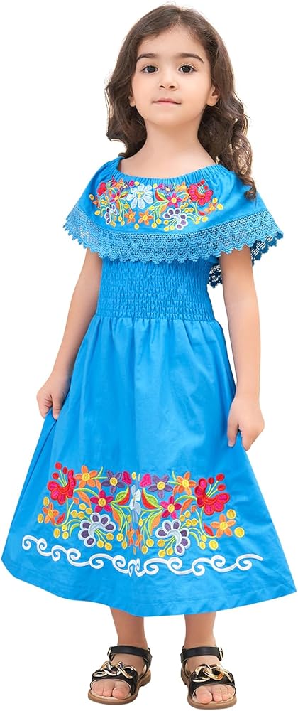 Mexican Dress for Girls Traditional Embroidered Dresses Toddler Cinco de Mayo Outfit Kids Mexican Dresses Vestidos Mexicanos