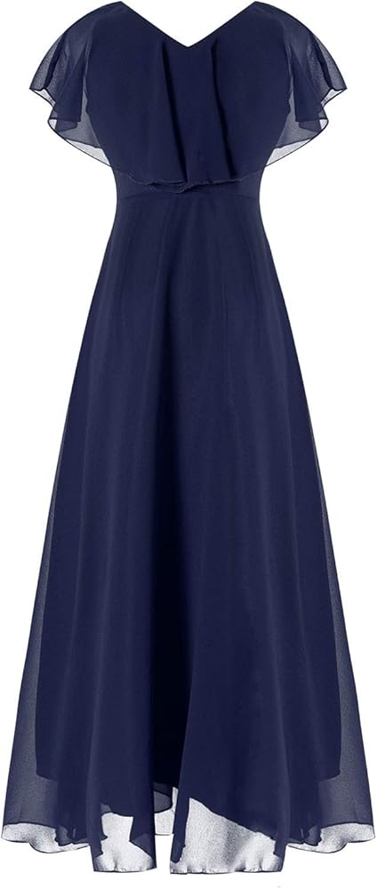 YiZYiF Kids Big Girls Flutter Sleeve Chiffon Junior Bridesmaid Dress Criss Cross Back Long Pageant Prom Gown