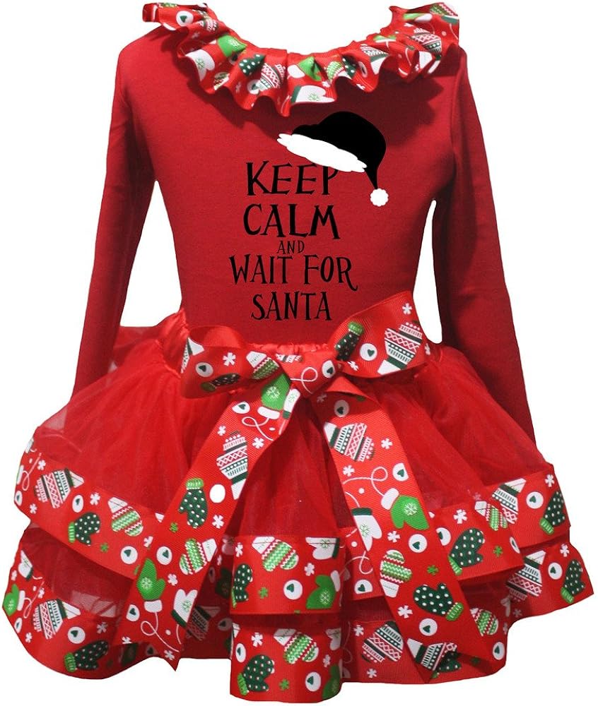 Petitebella Keep Calm and Wait for Santa Red L/s Shirt Xmas Petal Skirt Nb-8y