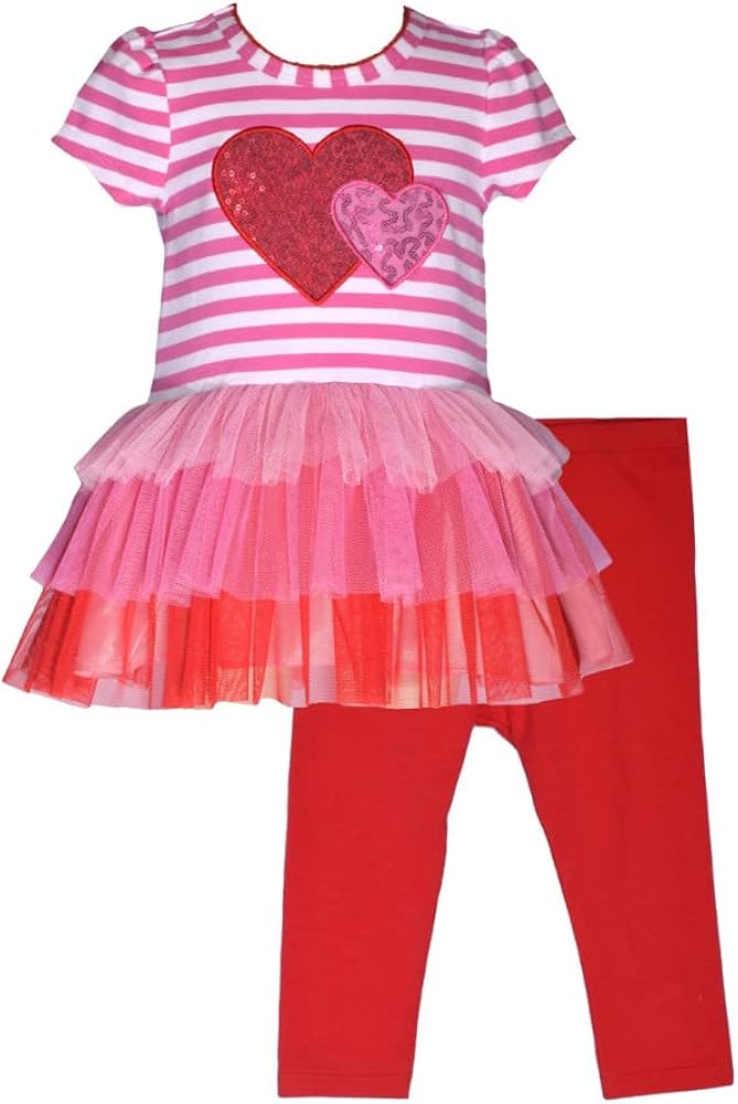 Bonnie Jean Girl's Valentine's Day Outfit - Pink Heart Leggings Set for Baby, Toddler and Little Girls