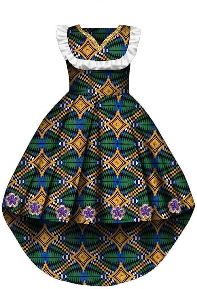 African Traditional Dresses for Children Ankara Fashion African Dashiki Party Dresses Print Girls Dresses V-neck