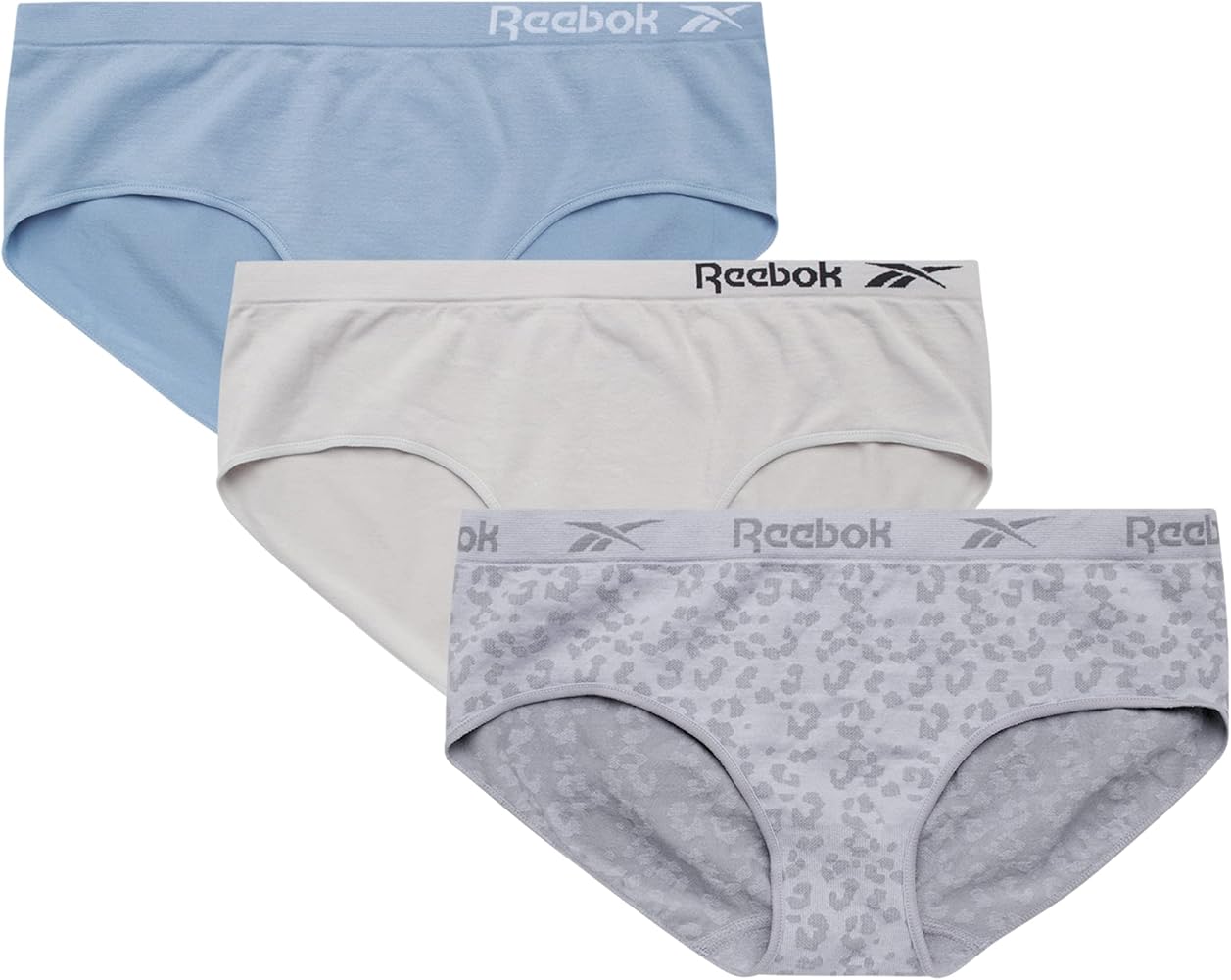 Reebok Girls' Hipster Briefs - 3 Pack Breathable Stretch Performance Hipster Panties - Seamless Underwear for Girls (6-16)