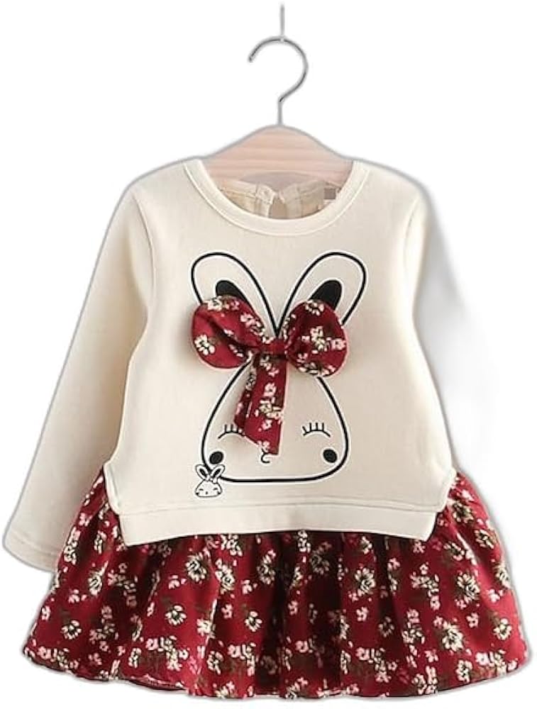 Kids Toddler Little Girls' Dress Rabbit Solid Colored Animal Casual Patchwork Pear