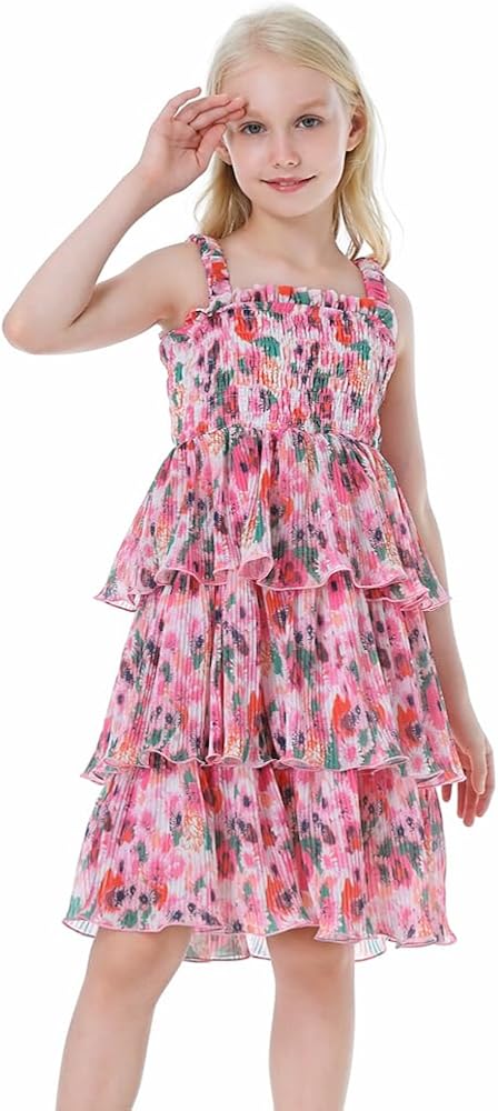 Girls Sleeveless Dress Kids Floral Print Cami Dress Backless Summer Dresses Flare Casual Beach Midi Dresses