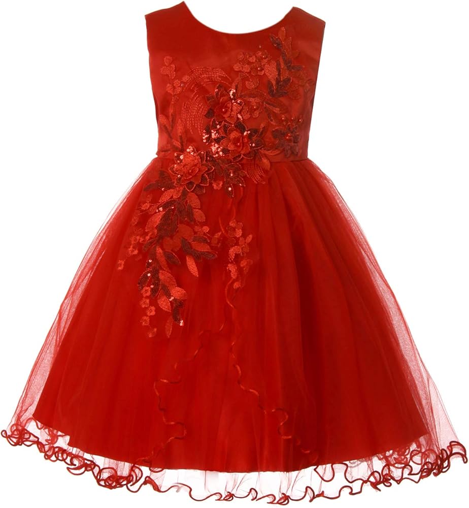 Girl Special Occasion Dress Satin Bodice Tulle Skirt 3D Flower Lace Deco