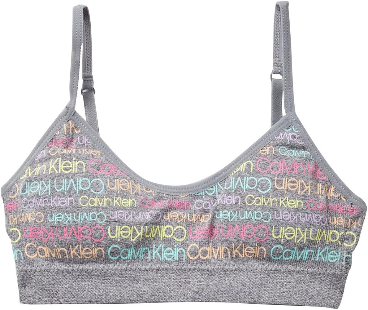 Calvin Klein Girl's Soft Crop Bra (Little Kids/Big Kids) Ck Grey Print SM (7 Little Kids)