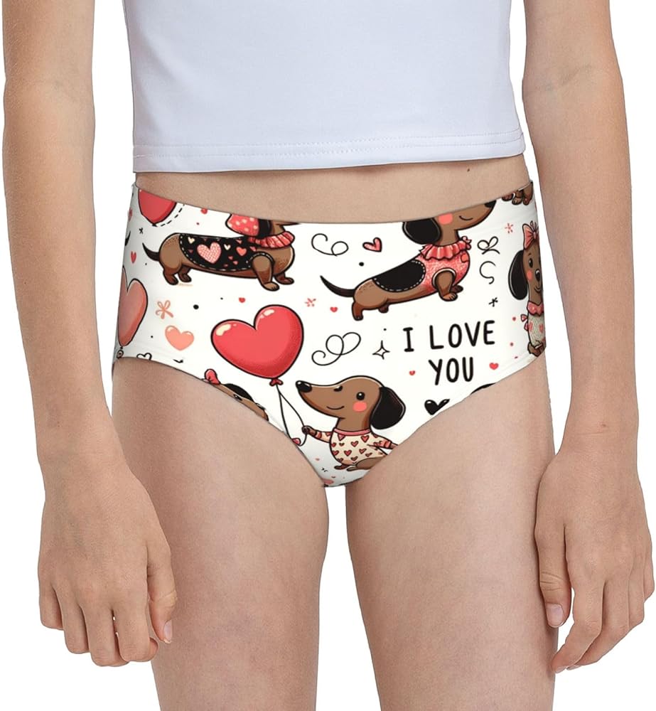 Augenstern Cotton Underwear Valentine'S Day-Cute-Dachshund Girls'Briefs Soft Underpants