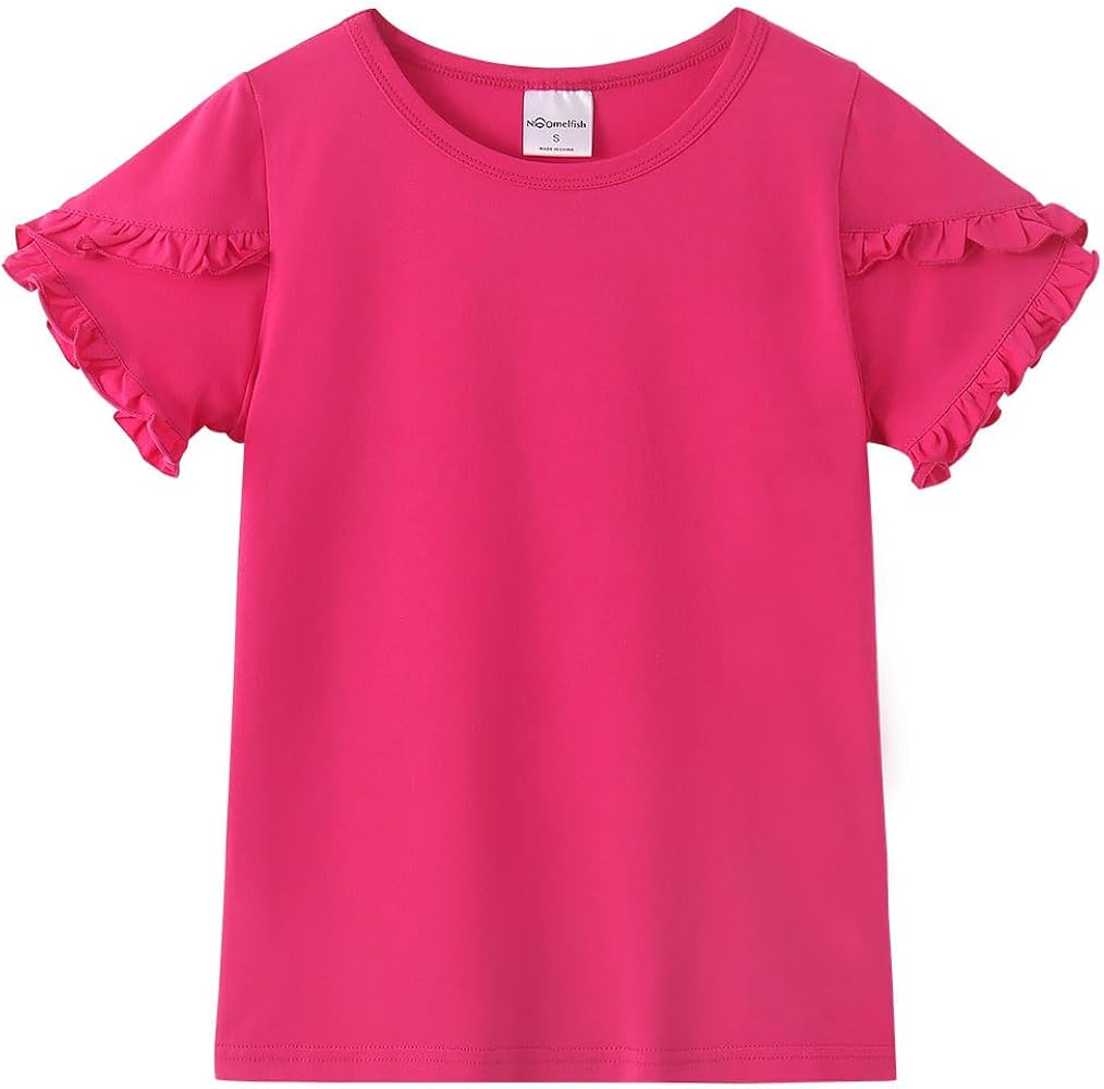 Noomelfish Girls Ruffle Short Sleeve T-Shirts Summer Casual Tee Tops Blouse (5-12 Years)