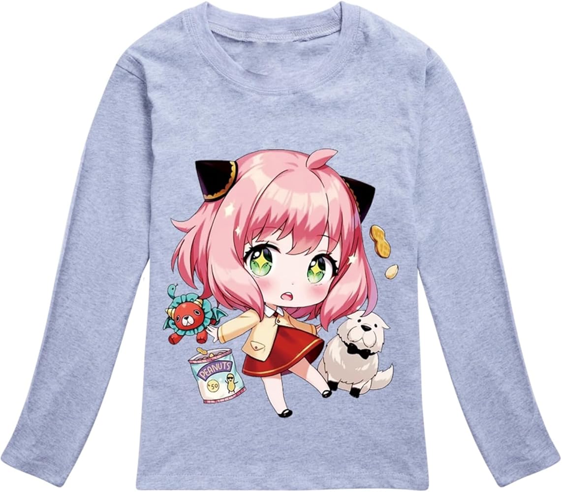 Girls Novelty Anime Graphic Long Sleeve Tees Spy Family Casual Comfy Cute Crewneck Tops Lightweight Blouses for Fall