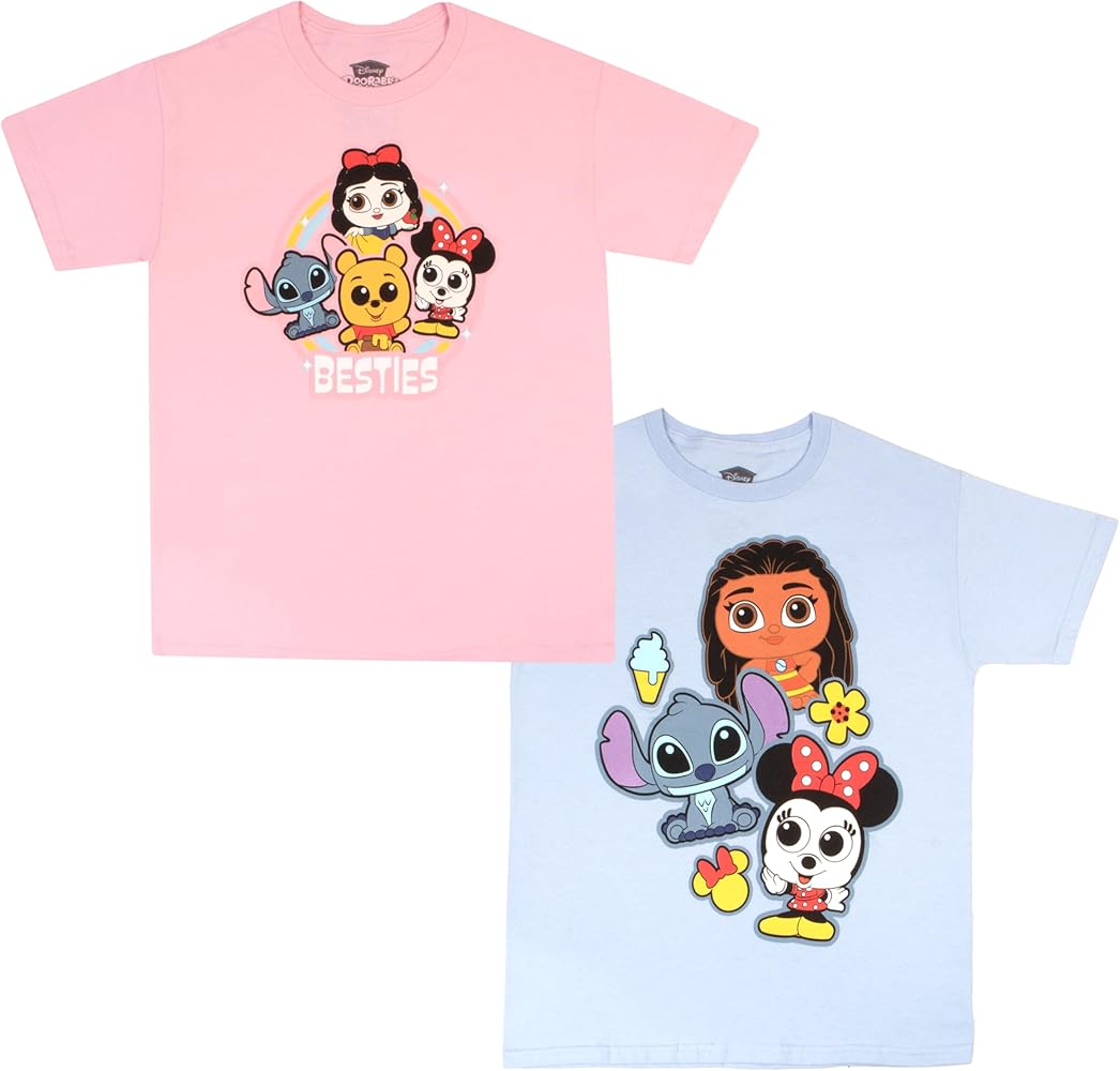 Disney Doorables Mickey Mouse Minnie Mouse Lilo and Stitch Girls Graphic Tees Short Sleeve T Shirts 2 Pack Girls Clothing