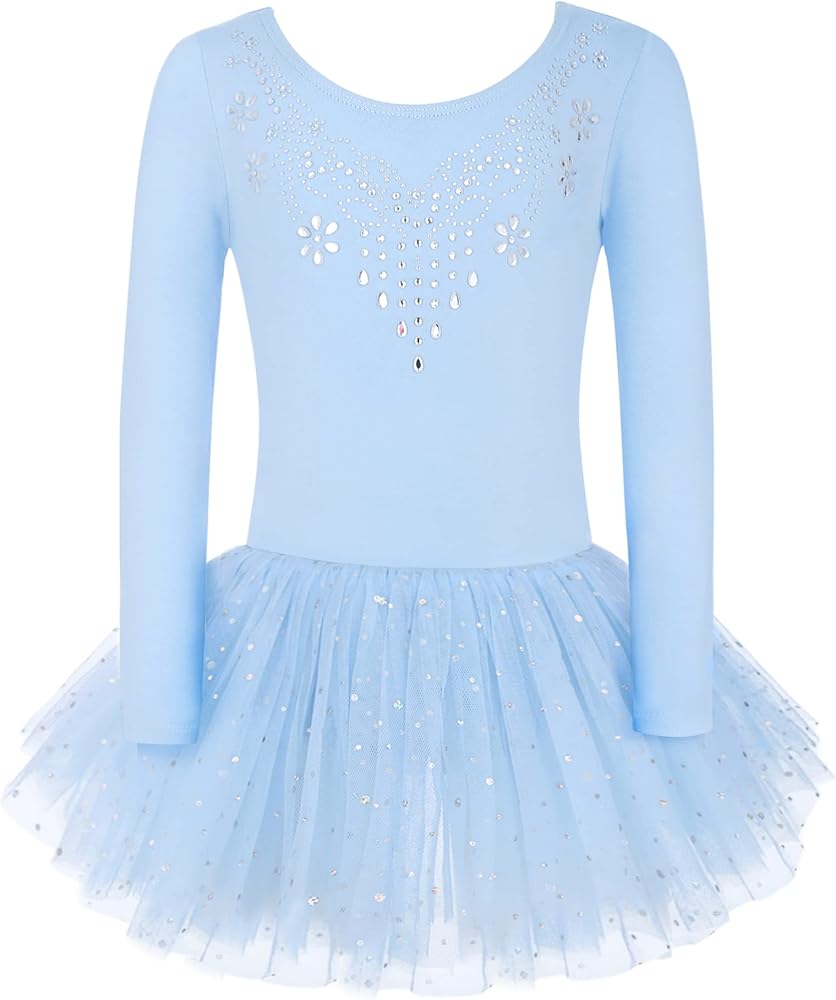 Zaclotre Kid Girls Long Sleeve Leotards Ballet Dance Sparkly Tutu Dress Ballerina Outfits