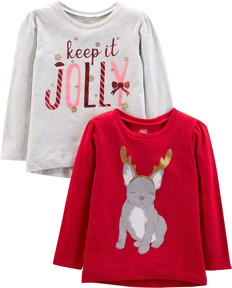 Simple Joys by Carter's Girls' 2-Pack Christmas Long-Sleeve Tees