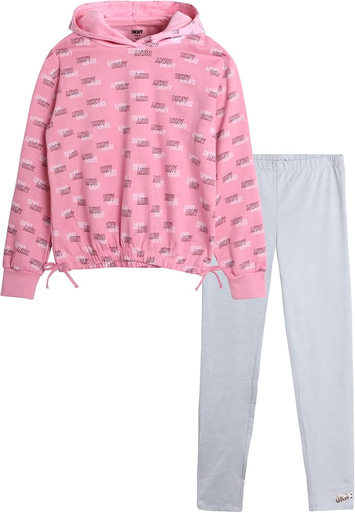 DKNY Girls' Leggings Set - 2 Piece Fleece Pullover Sweatshirt and Stretch Leggings