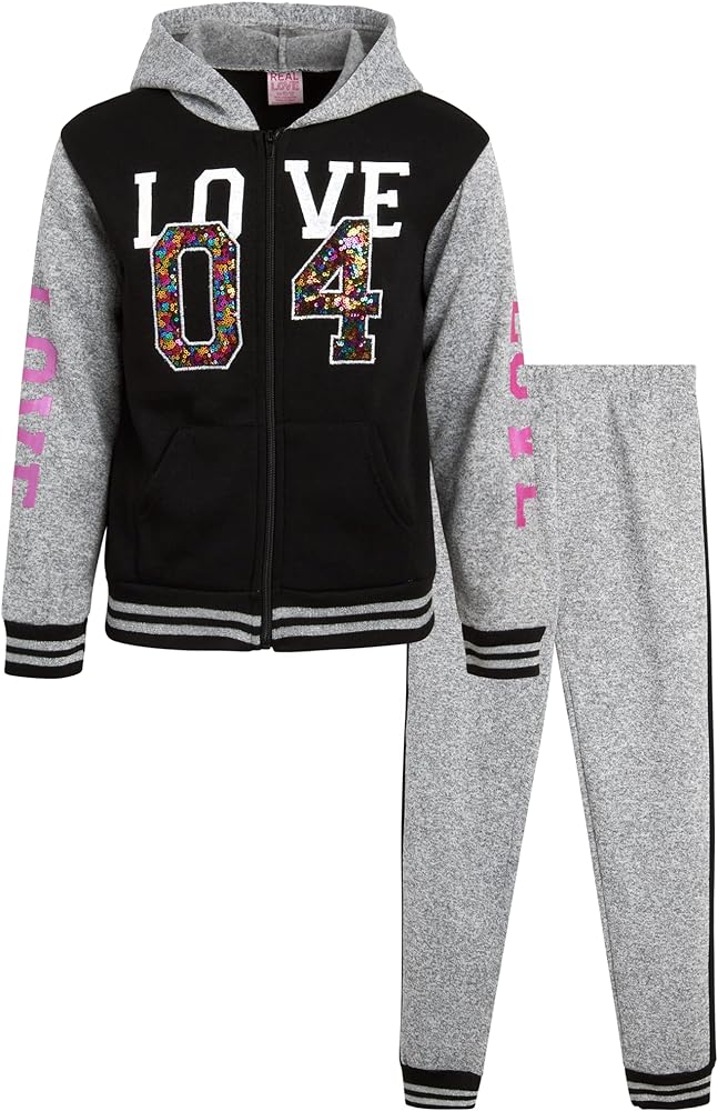 Real Love Girls' Zip Up Hoodie and Fleece Jogger Sweatpants Set - 2-Piece Heavyweight Sweatsuit for Girls (Sizes: 7-16)