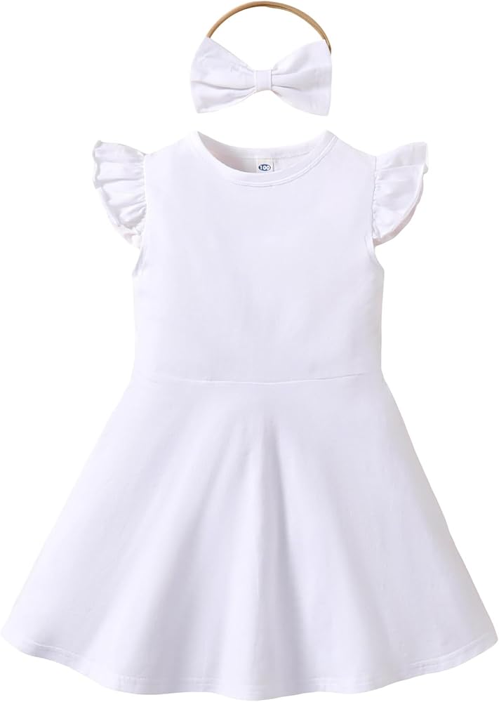 Toddler Girls Solid Color A-Line Hem Knee Dress Shirt Top Bottom Shirt