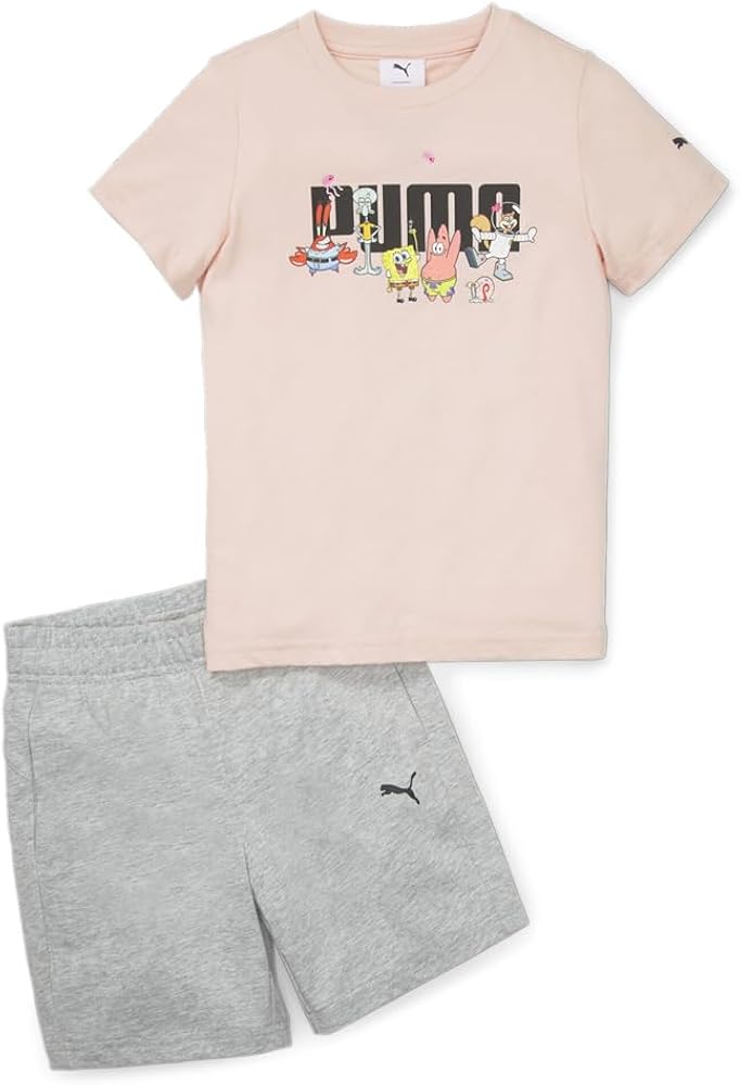 Puma Kids Girls Sponge X Crew Neck Short Sleeve & Shorts Set Athletic Tops Casual Shorts - Pink