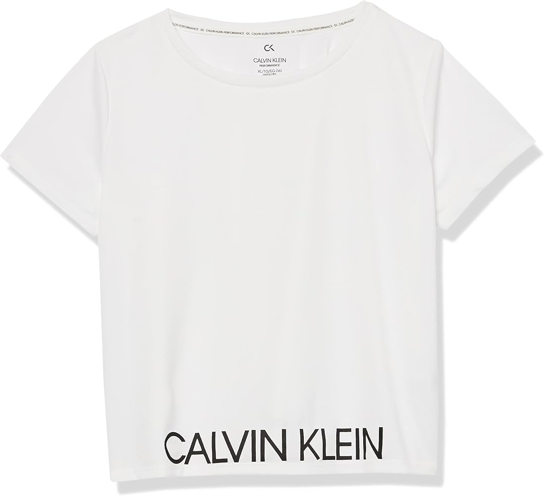 Calvin Klein Girls' Short Sleeve Performance T-Shirt, Crew-Neck Neckline & Logo Detailing