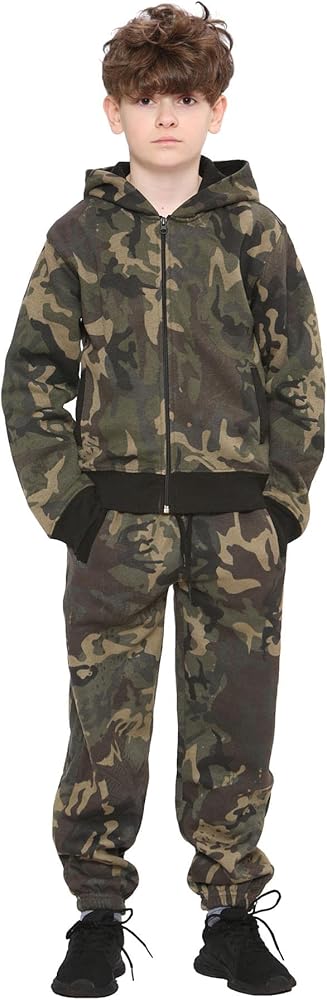 Kids Boys Girls Tracksuit A2Z Camouflage Contrast Hooded Top Bottom Jogging Suit