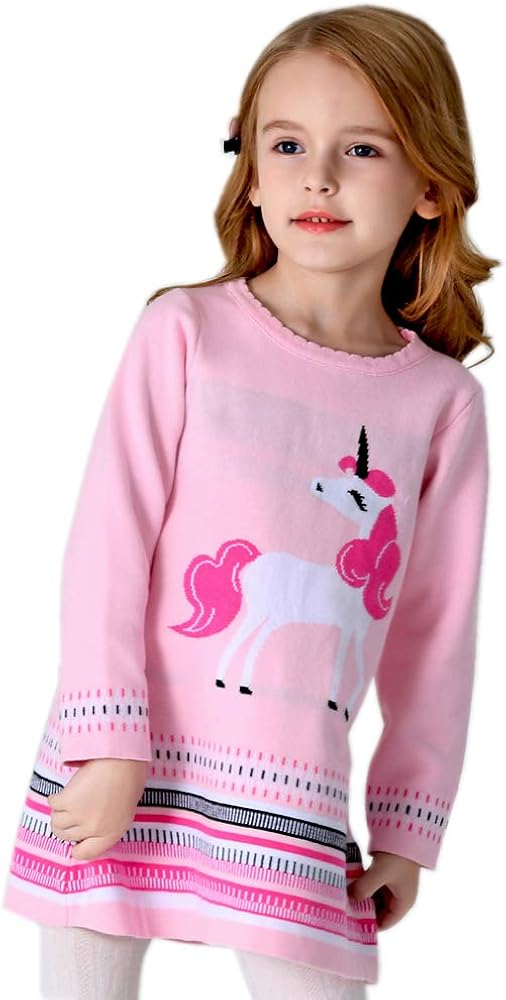 Julerwoo Girls Unicorn Sweater Dress Garden Party Jesery Winter Casual Dress