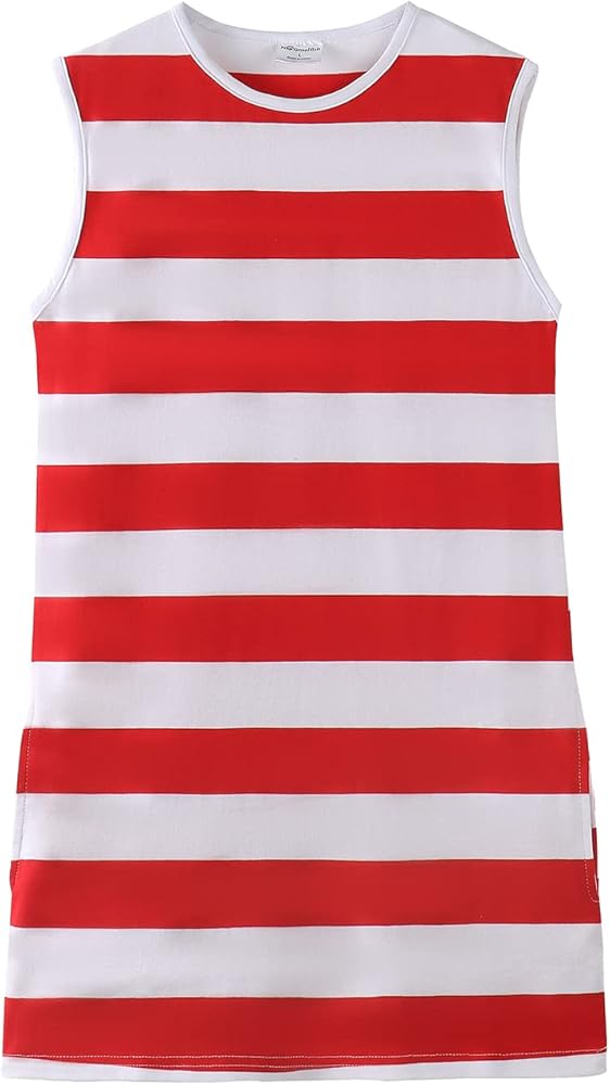 Noomelfish Girls Sleeveless Striped Dress Casual Cotton Tank Dresses with Pockets (3-12 Years)