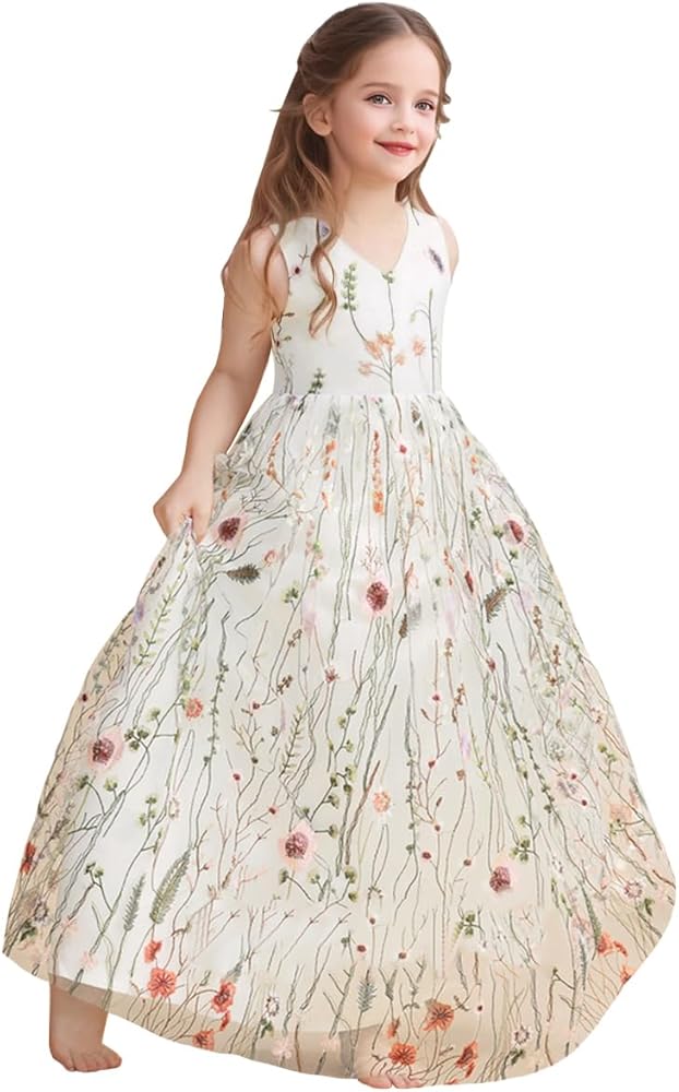 Jacquard Flower Girls Dresses for Wedding Embroidery Little Girls Dresses for Garden Ball-Gown PT028