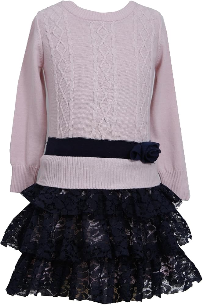 Bonnie Jean Girls Pink Sweater & Navy Lace Skirt Holiday Dress, 4-6X