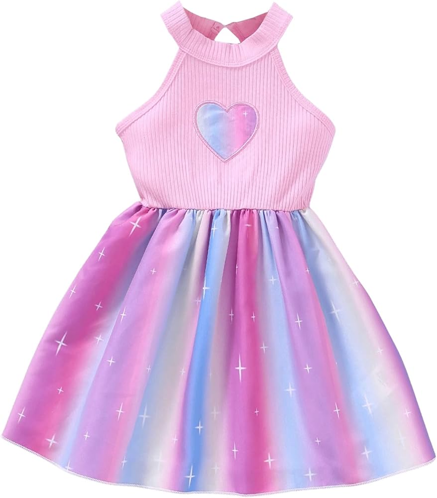 Floerns Girl's Ombre Print Sleeveless Embroidery Birthday Party A Line Dress