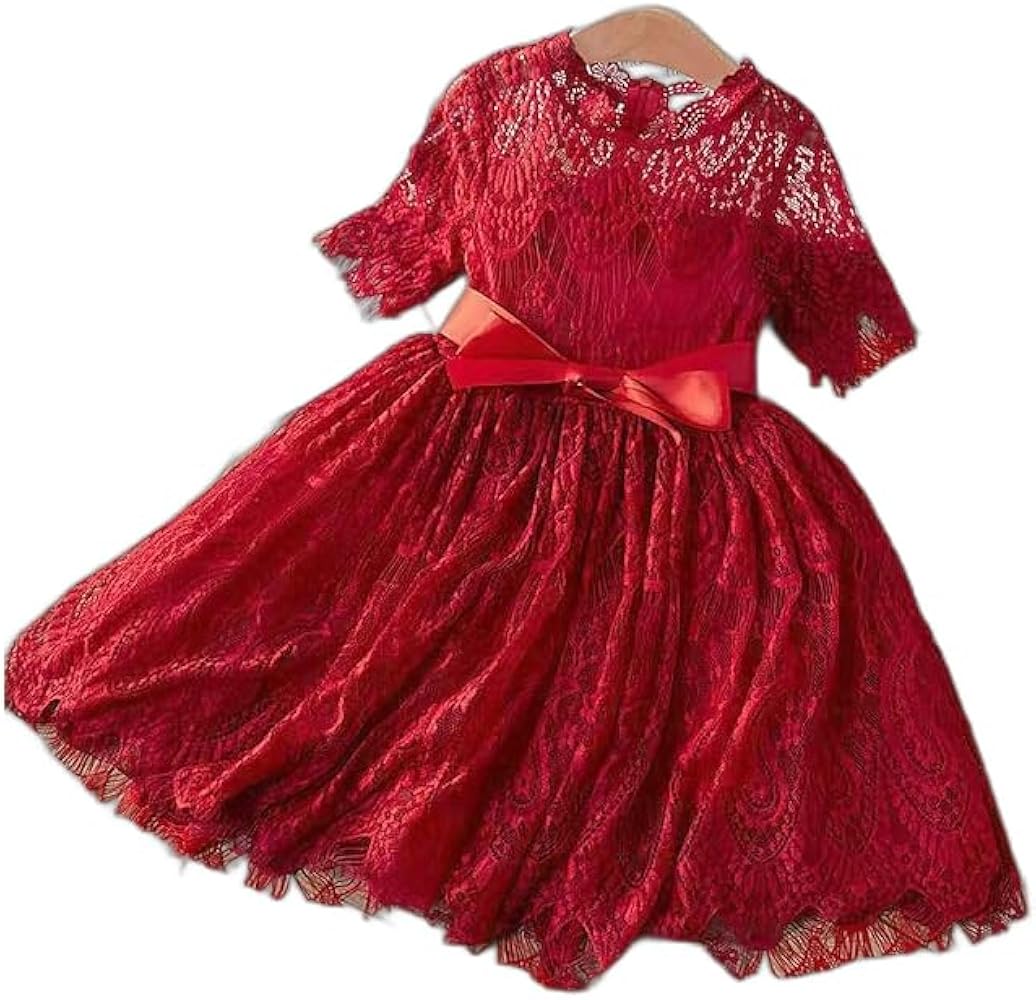 Kids Little Girls' Dress Solid Colored Tulle Dress Daily Bow Red Knee-Length 3/4