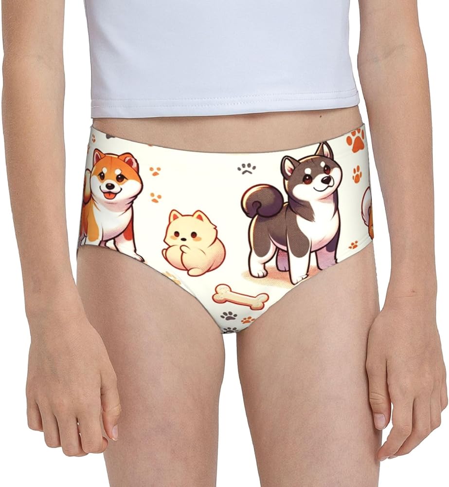 Augenstern Cotton Underwear Shiba-Inu-Akita-Footprint Girls'Briefs Soft Underpants