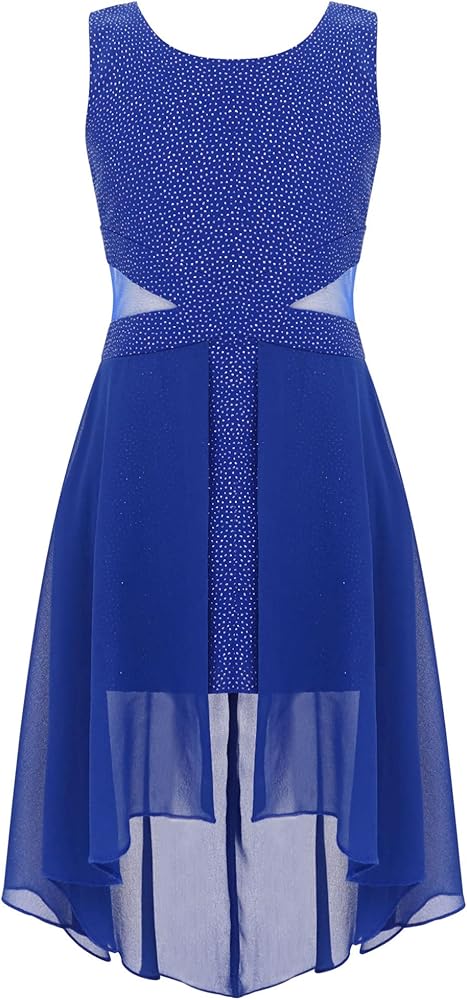 Kids Girl's Sparkly Mesh Splice Junior Bridesmaid Dress Sleeveless Birthday Party Dress