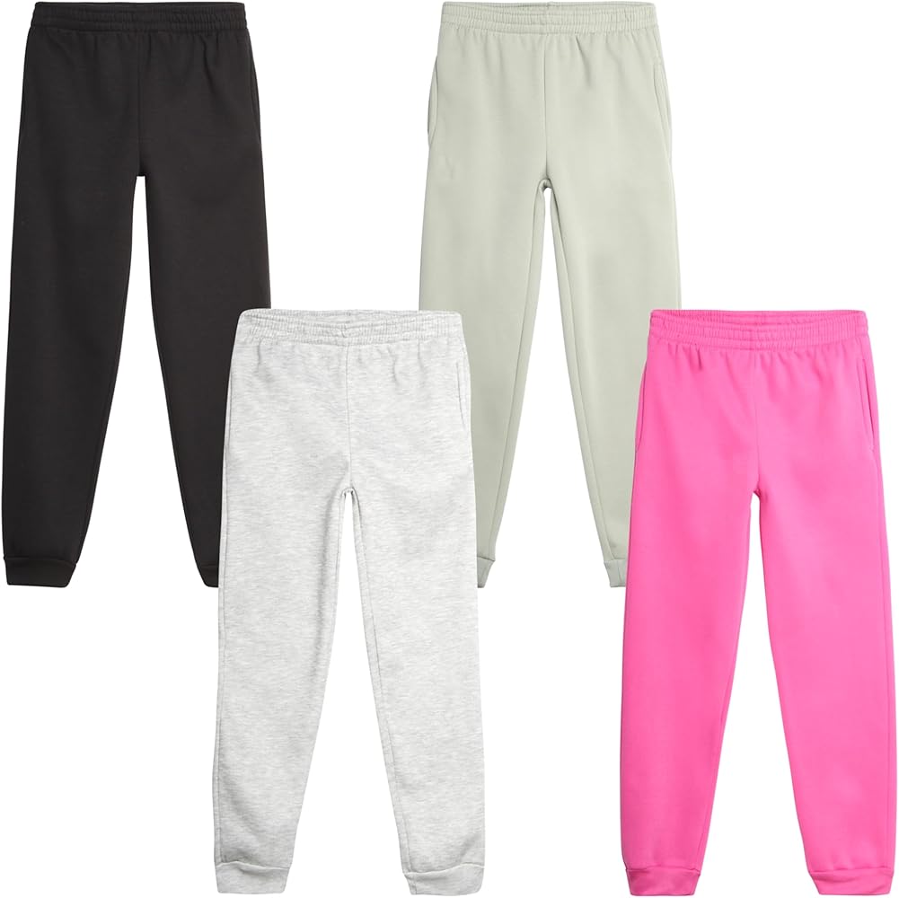 Real Love Girls' Sweatpants - 4 Pack Basic Solid Active Fleece Joggers (Size: 7-16)