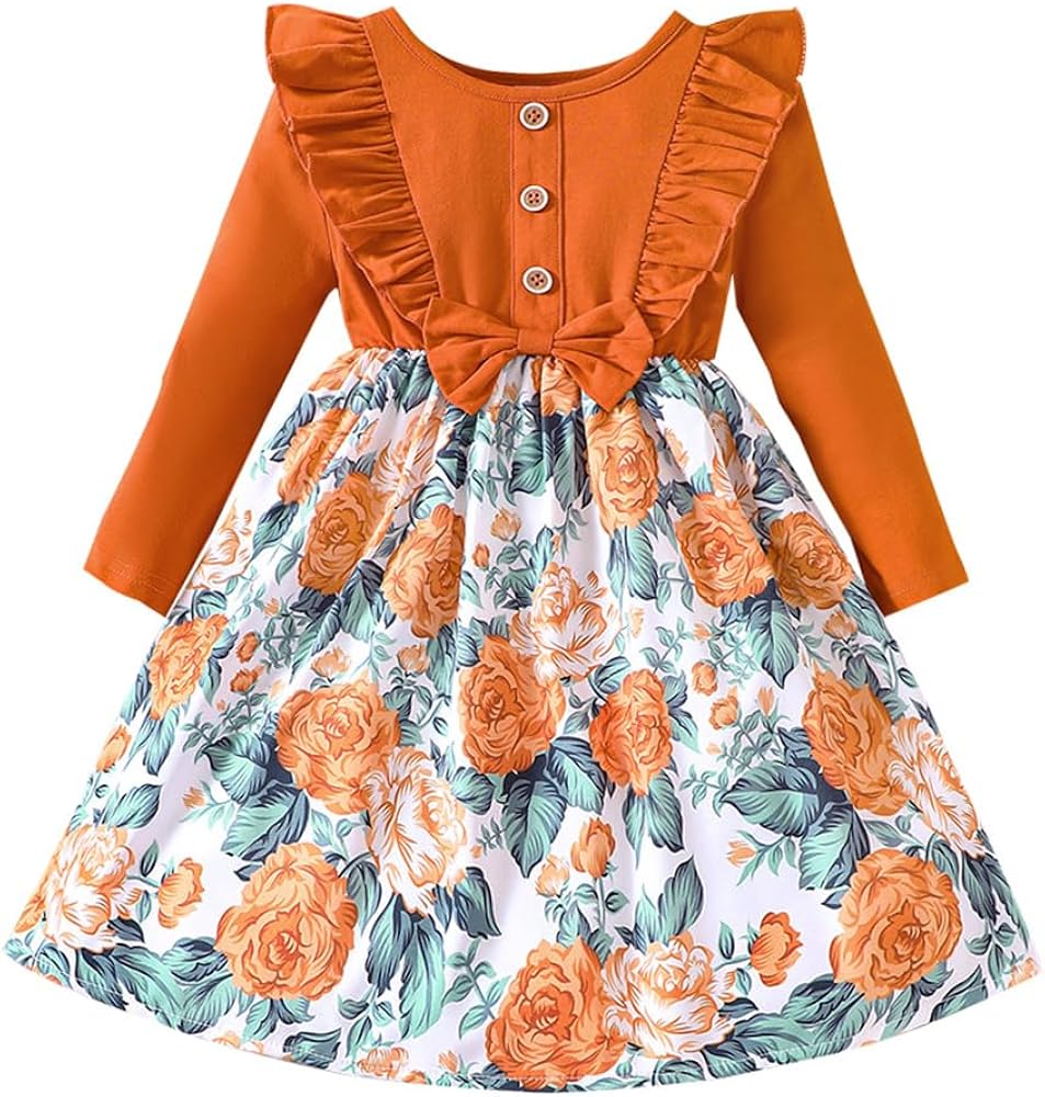 Girls Casual Dress Little Girl Summer Spring Fall Cute Short Sleeve and Long Sleeve Dress Clothes 1-8 Years