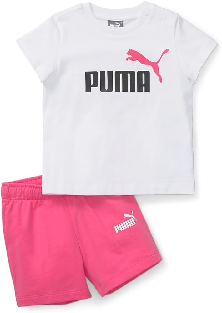 Puma Toddler Girls Two-Piece Minicats Crew Neck Short Sleeve & Shorts Set Athletic Tops Casual Shorts - Pink, White