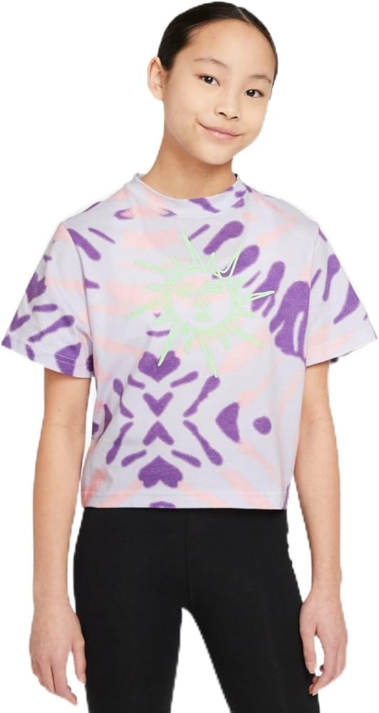 Designer Big Girls Sportswear Tie-Dyed T-Shirt Size-Medium Color-Purple Chalk/Arctic Punch/Wild Berry