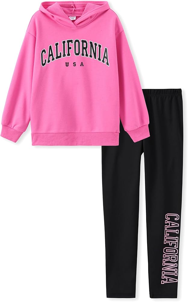 PATPAT Girls 2 Piece Outfits Letter Print Hoodie Sweatshirt and Leggings Pants Set - Sweatsuit for Girls (5-14)