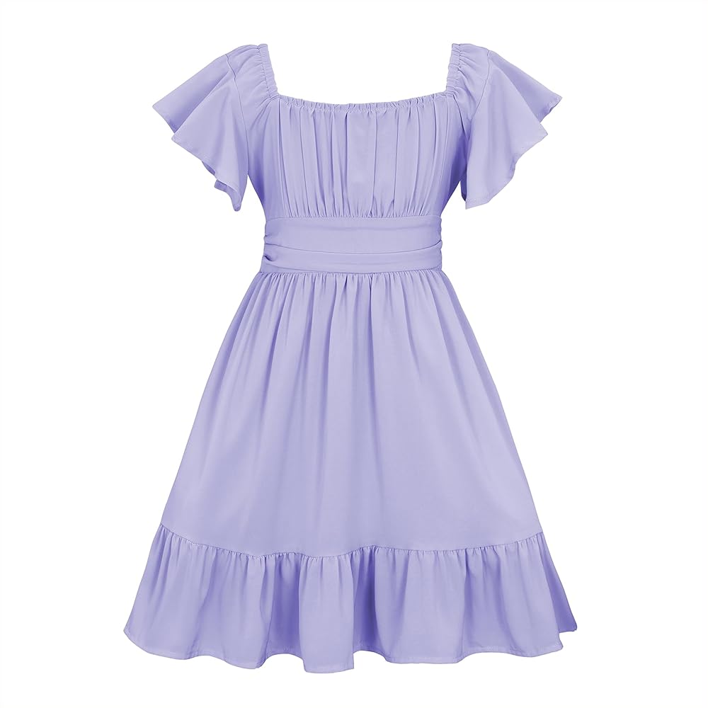 American Trends Short Sleeve Girls Dresses Boho Off Shoulder Dress Tie Back Dress Size 6-15 Years