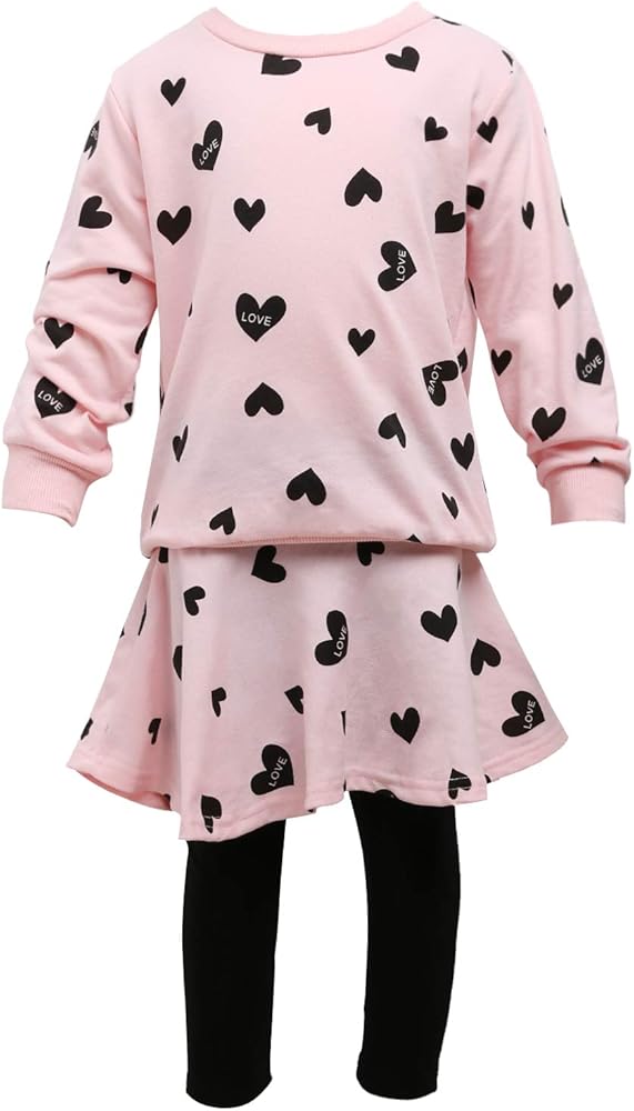 Little Girls Clothing Set Outfits 2 Pieces Heart Print Long Sleeve Top Pants Leggings Clothes Set