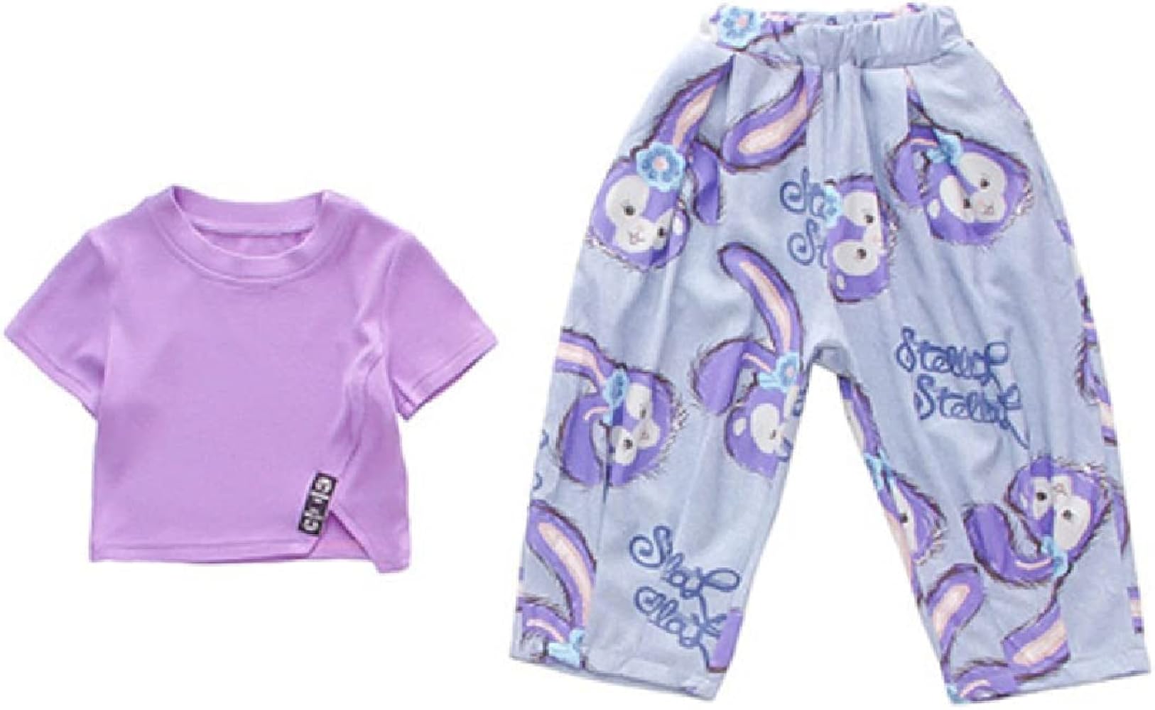 girls' western style summer suits,new girls' purple T-shirts and rabbit printed mosquito pants two-piece suits.