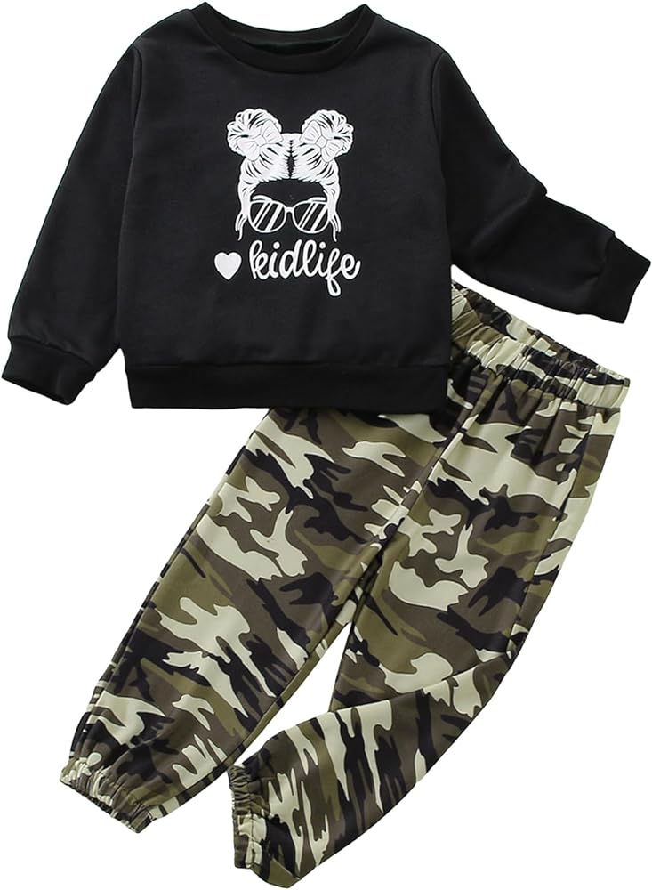 Floerns Girls 2 Piece Outfit Letter Print Long Sleeve Pullovers with Sweatpants Set