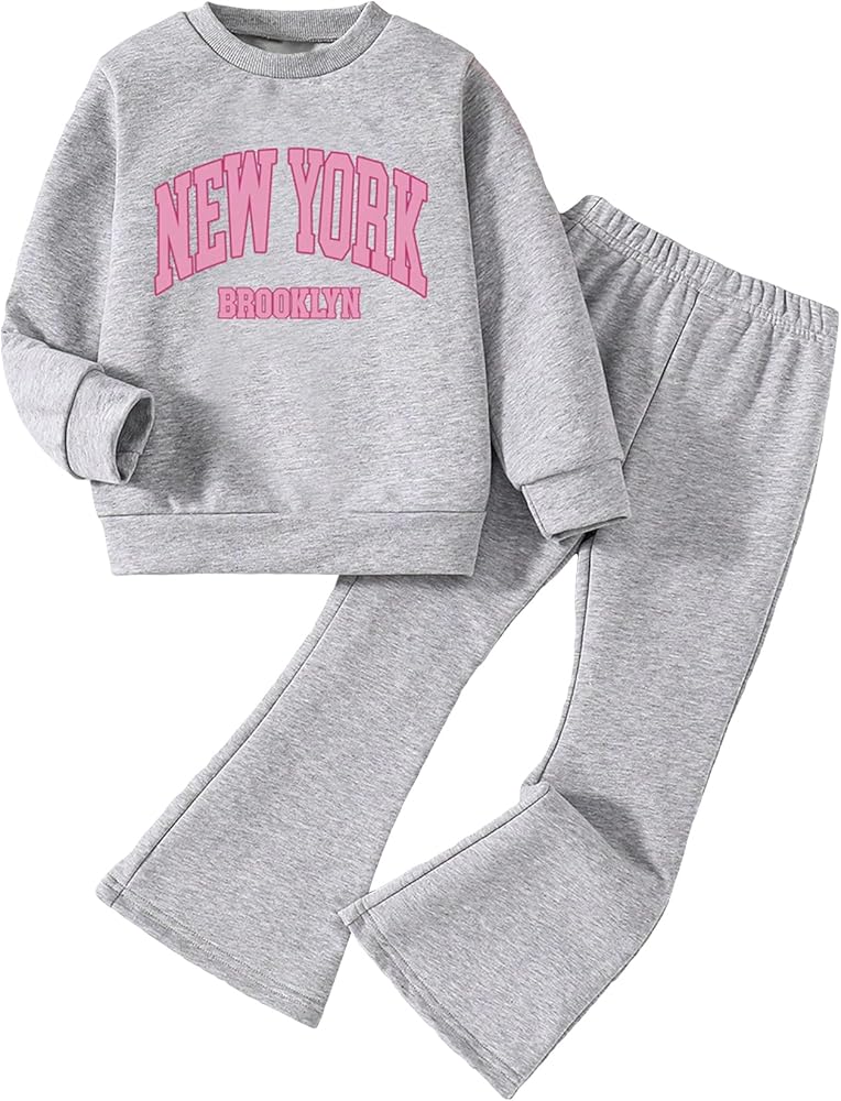 Floerns Toddler Girl's Letter Print Long Sleeve Crewneck Sweatshirt with Pants 2 Piece Set