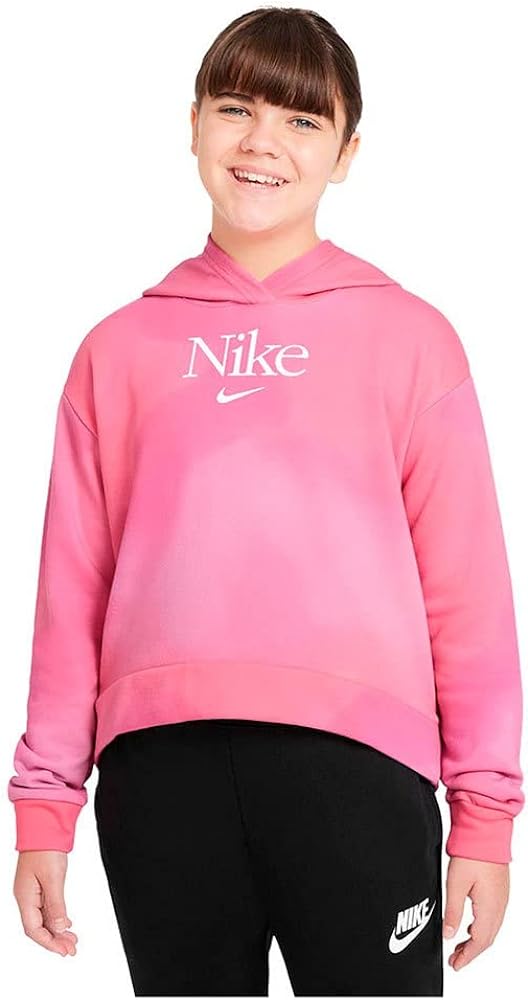 Nike Girl's NSW Print Pullover Hoodie (Little Kids/Big Kids) Archaeo Pink/White SM (8 Big Kid)