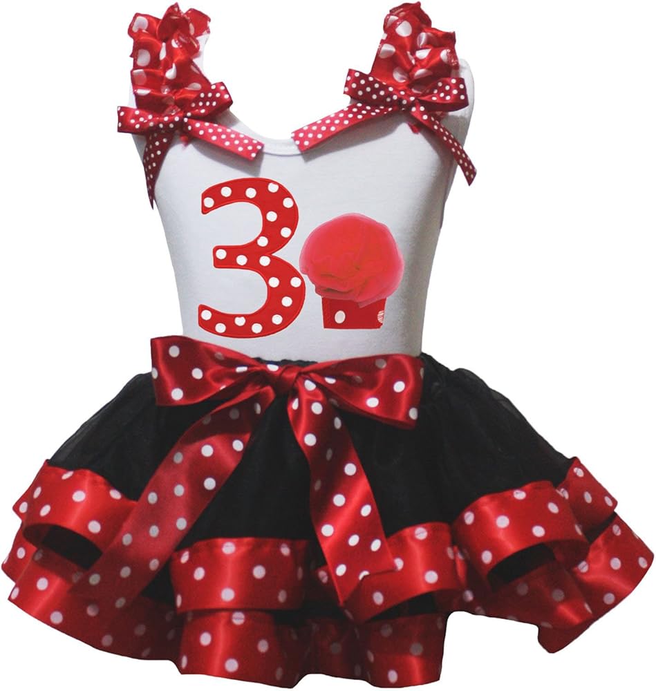 Petitebella Cupcake 1 to 3 White Shirt Black Red Dots Petal Skirt Outfit