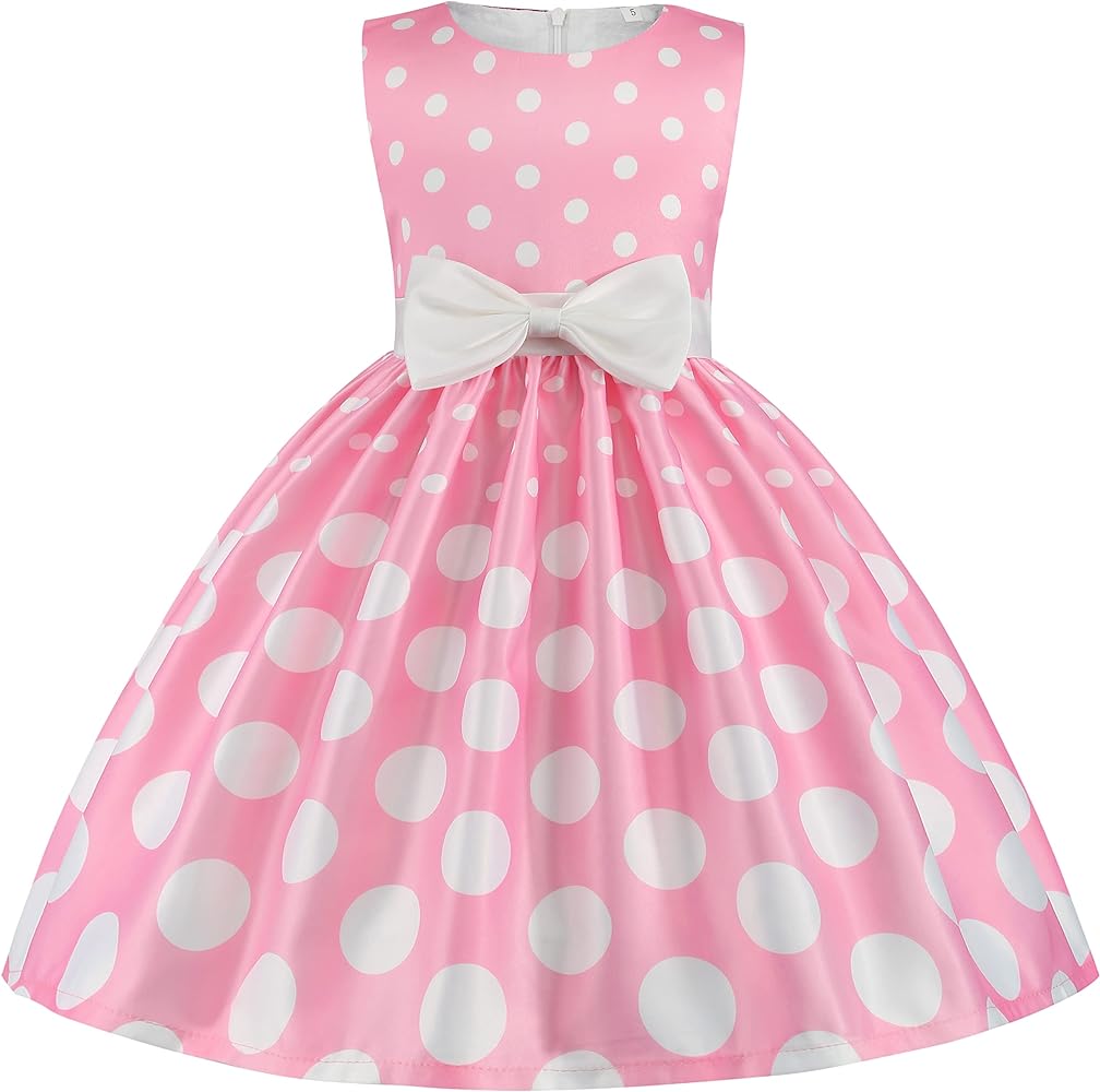 Girls Polka Dots Princess Birthday Party Pageant Dress Vintage Cute Kids Performance Holiday Dresses 4-10Y