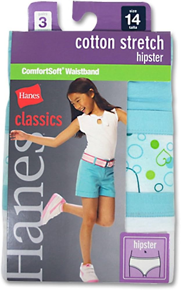 Hanes GNCS40 Classics Girls Cotton Stretch Hipster With Comfortsoft Waistband Size 444; Assorted