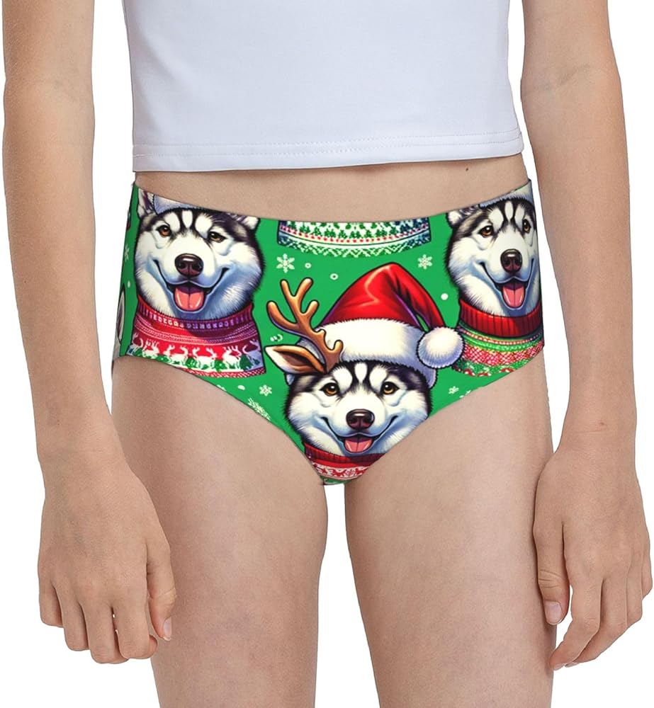 Augenstern Cotton Underwear Christmas-Siberian-Huskies-Snowflakes Girls'Briefs Soft Underpants