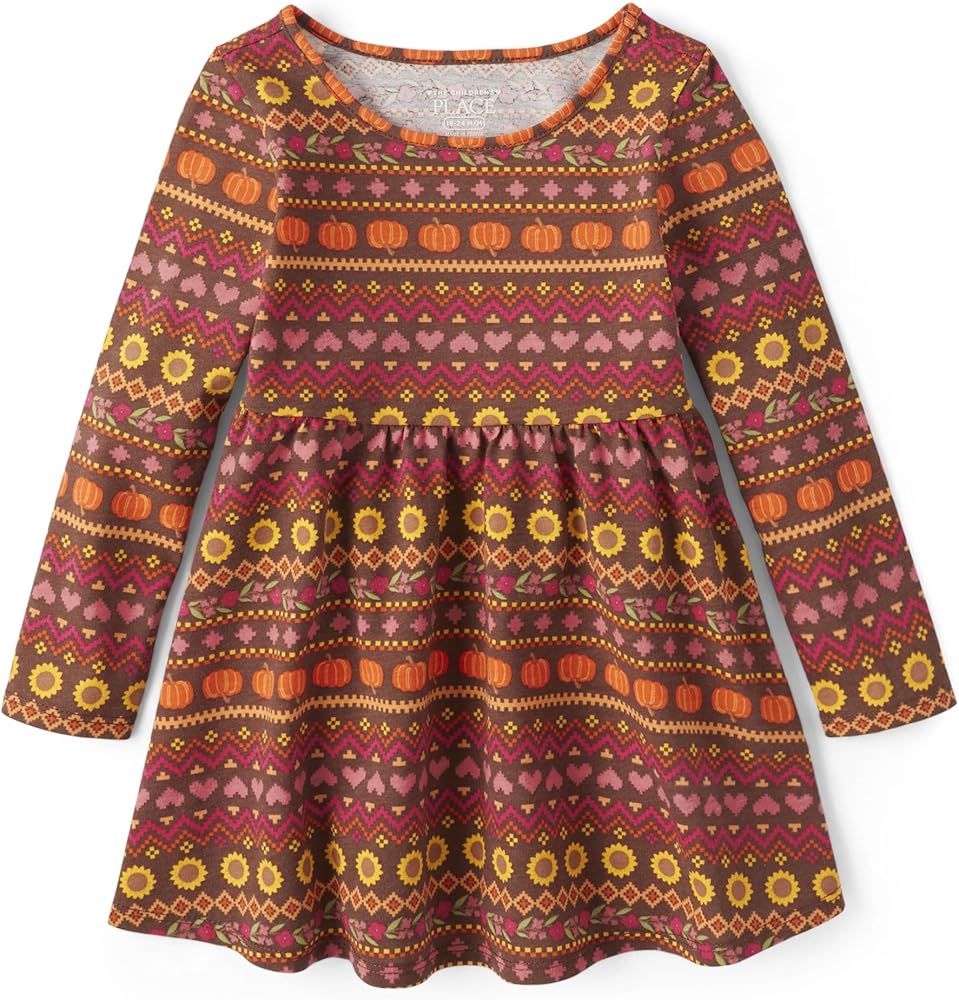 The Children's Place girls Pumpkin Fairisle Babydoll Dress